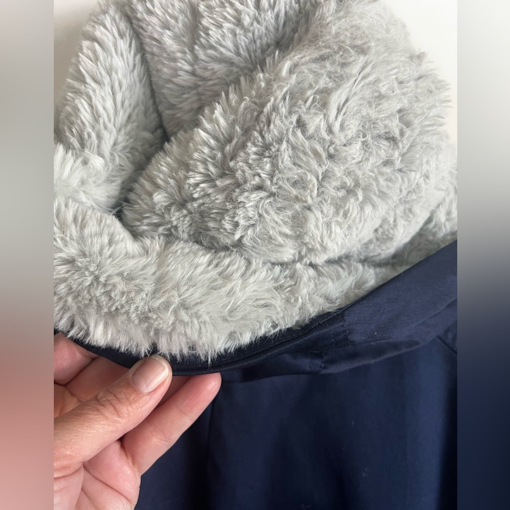 Torrid 5x Navy Hooded Sherpa Parka Coat with gray sherpa lining - Picture 4 of 16